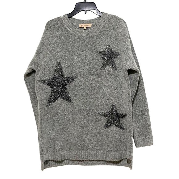 Philosophy Sparkly Stars Sweater Womens L Gray Celestial Patriotic USA Y2K - Picture 1 of 5
